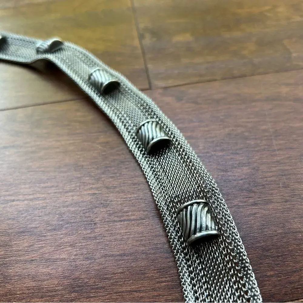 Vintage Silver Mesh Belt with a bit of Black Leather, Super Cool and Unique - Picture 9 of 14
